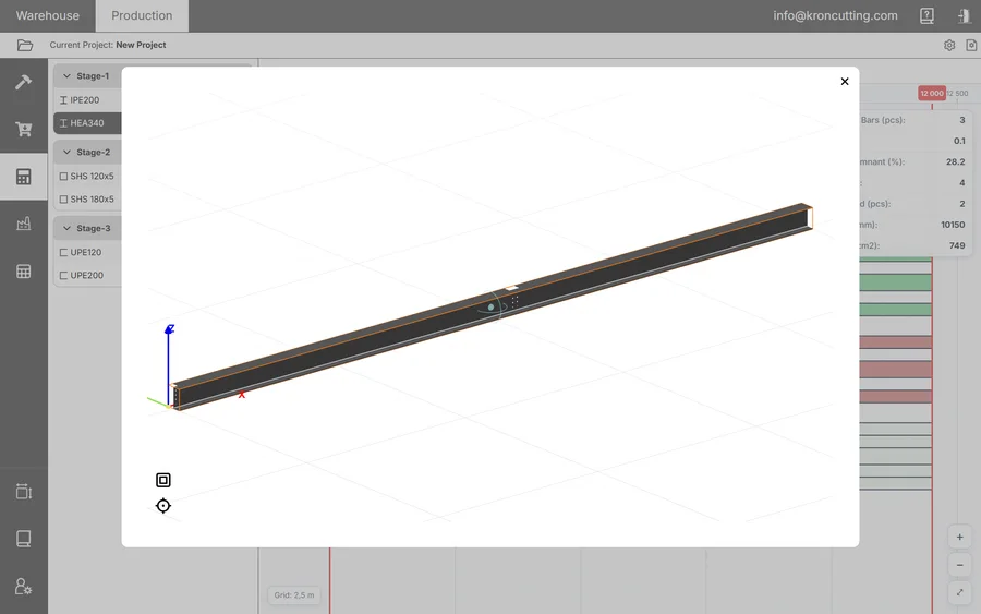 Three-dimensional preview of an I-beam in the KRON viewer